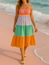 Women Cotton Color Self Tie Straps Block Maxi Dress Zarnesh