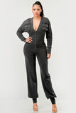 Women Couture Multi Pocket Zipper Ribbed Sleeves Jumpsuit Zarnesh