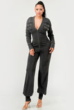 Women Couture Multi Pocket Zipper Ribbed Sleeves Jumpsuit Zarnesh