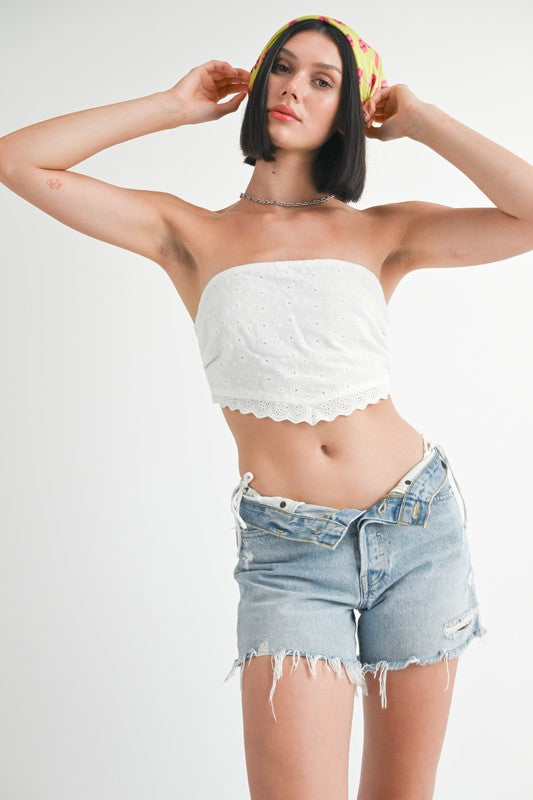 Women Cropped Eyelet Tube Top Sleeveless Closure | Zarnesh