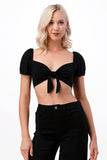 Women Cross Strap Sweetheart Neck Puff Sleeves Crop Top Zarnesh