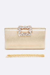Women Crystal Buckle Metallic Box Clutch Zarnesh