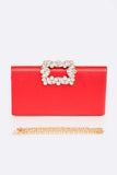 Women Crystal Buckle Metallic Box Clutch Zarnesh