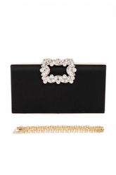 Women Crystal Buckle Snap On Metallic Box Clutch | Zarnesh