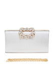 Women Crystal Buckle Snap On Metallic Box Clutch | Zarnesh
