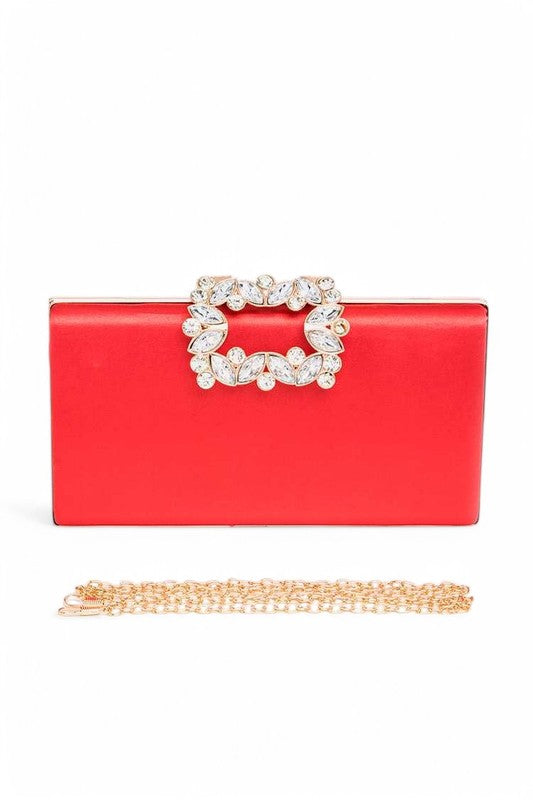 Women Crystal Buckle Snap On Metallic Box Clutch | Zarnesh