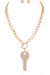 Women’s Crystal Key Pendant Necklace Set | Zarnesh