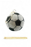 Women Crystal Pave Soccer Ball Pendant Shoulder Chain Clutch Zarnesh