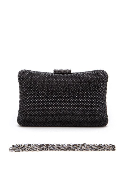 Women Crystal Pave Statement Removable Chain Box Clutch Zarnesh