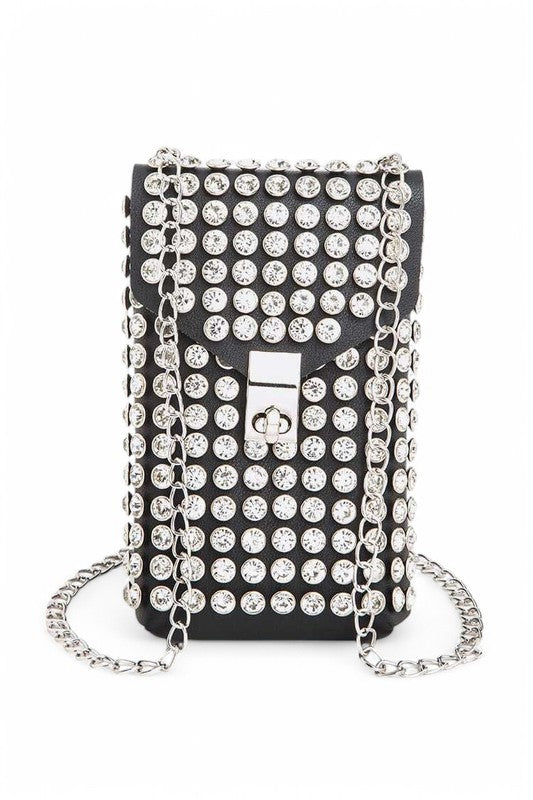 Womens Crystal Studs Cellphone Chain Strap Convertible Bag | Zarnesh