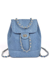 Women Denim Fashion Chain Drawstring Mini Backpack Zarnesh
