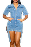 Women Denim Pockets Button Closure Zipper Fitted Dazzle Romper Zarnesh