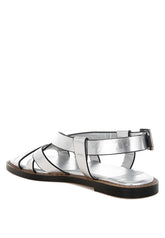 Women Doata Metallic Genuine Leather Cushioned Buckled Flats Zarnesh