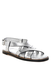 Women Doata Metallic Genuine Leather Cushioned Buckled Flats Zarnesh