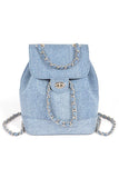 Women Denim Fashion Chain Drawstring Mini Backpack Zarnesh