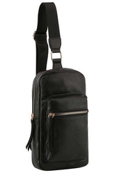 Womens Faux Vegan Leather Shoulder Strap Zip Top Sling Bag Zarnesh