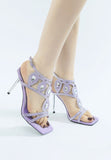 Women Fialka Diamante Rhinestones Square Toe Stiletto Sandals Zarnesh