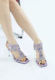 Women Fialka Diamante Rhinestones Square Toe Stiletto Sandals Zarnesh