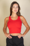 Women Figure Hugging Fit Ribbed Knit Scoop Neck Crop Tank Top Zarnesh