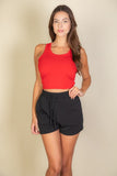 Women Figure Hugging Fit Ribbed Knit Scoop Neck Crop Tank Top Zarnesh