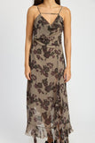 Women Flattering Floral Ruffle Sleeveless Fully Lined Maxi Dress Zarnesh