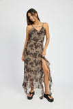 Women Flattering Floral Ruffle Sleeveless Fully Lined Maxi Dress Zarnesh