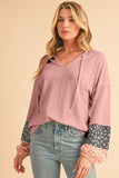 Women Floral Patchwork V Neck Drop Sleeve Drawstring Top Zarnesh