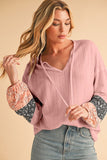 Women Floral Patchwork V Neck Drop Sleeve Drawstring Top Zarnesh