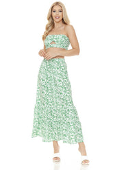 Women Floral Ankle Length Maxi Skirt Strapless Fitted Top Set Zarnesh