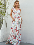 Women Floral Tie Shoulder Sleeveless V Neckline Maxi Dress Zarnesh