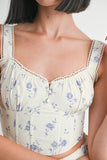 Women Floral Wide Straps with Lace Trim Squared Neck Top Zarnesh