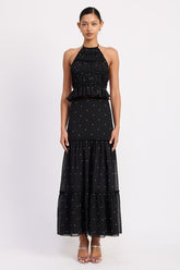 Women Flowy Tiered Ruffle Polka Dot Midi Length Skirt Zarnesh