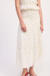 Women Flowy Tiered Ruffle Polka Dot Midi Length Skirt Zarnesh