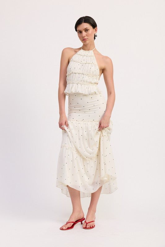 Women Flowy Tiered Ruffle Polka Dot Midi Length Skirt Zarnesh