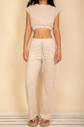 Women French Terry Crop Top Wide Leg Pants Set | Zarnesh