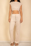Women French Terry Crop Top Wide Leg Pants Set | Zarnesh