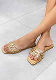 Women Gia Summer Slip On Wide Strap Sandal With Studs Flats Zarnesh