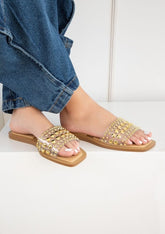Women Gia Summer Slip On Wide Strap Sandal With Studs Flats Zarnesh