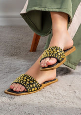 Women Gia Summer Slip On Wide Strap Sandal With Studs Flats Zarnesh