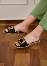 Women Gia Wide Square Front Toe Strap Flat Sandal | Zarnesh