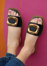 Women Gia Wide Square Front Toe Strap Flat Sandal | Zarnesh