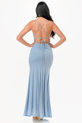 Women Glittered Mermaid Dress Sleeveless Lace Up Back Slit Zarnesh