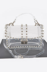 Women Glittering Crystal Accent Clear Crossbody Swing Bag Zarnesh
