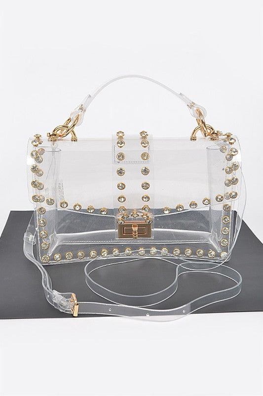 Women Glittering Crystal Accent Clear Crossbody Swing Bag Zarnesh