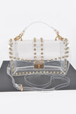 Women Glittering Crystal Accent Clear Crossbody Swing Bag Zarnesh