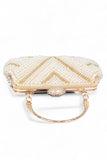 Women Pearl Rhinestone Beaded Handle Secure Closure Clutch Bag Zarnesh