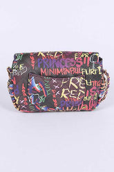 Women Graffiti Print Quilted Durable Materials Shoulder Bag Zarnesh