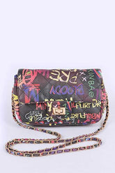 Women Graffiti Print Quilted Durable Materials Shoulder Bag Zarnesh
