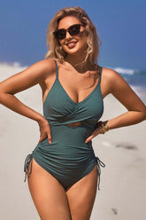 Women Ribbed Tie Side High Cut Twist Front Bathing Suit Zarnesh