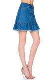 Women High Waist Five Pocket A Line Ruffle Hem Denim Skirt Zarnesh